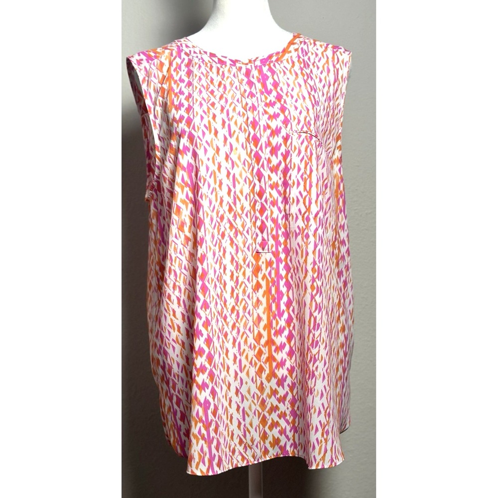 NYDJ Women's Sleeveless Top Size (PXL) Pink White Orange Relaxed Fit Pullover